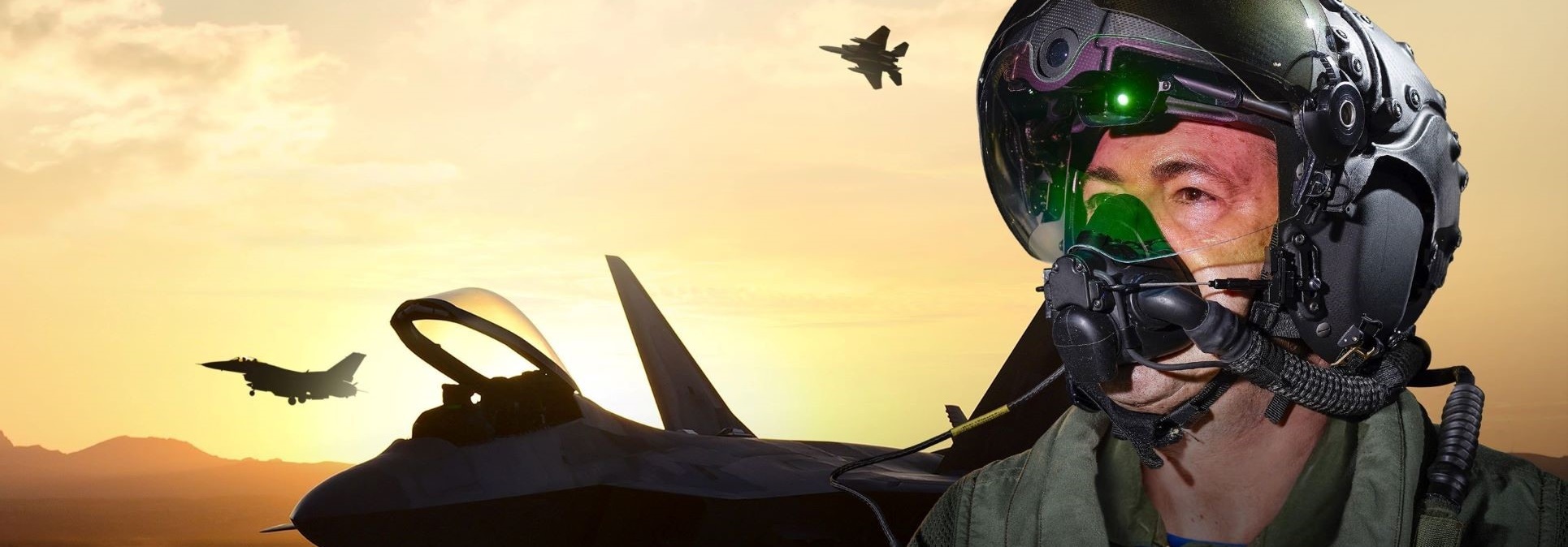 Striker II with F-22 foreground, F-15, and F-16 in air/background