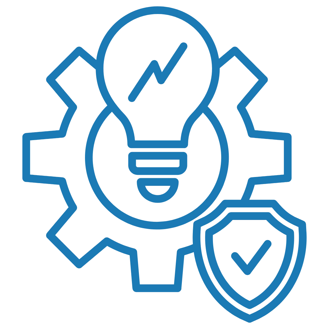 Gear with a lightbulb and a shield 